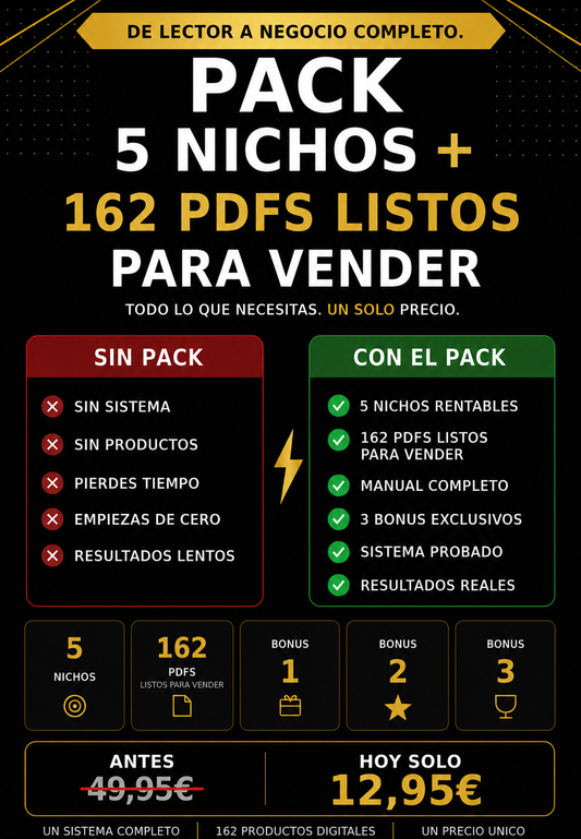Pack 5 Nichos + Biblioteca PLR — 162 PDFs Listos para Vender